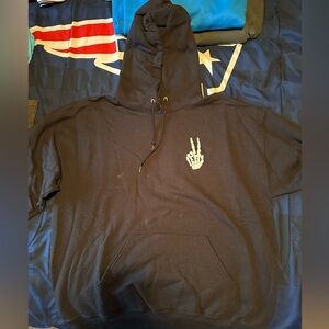 Bowery Supply hoodie with skull hand peace sign
